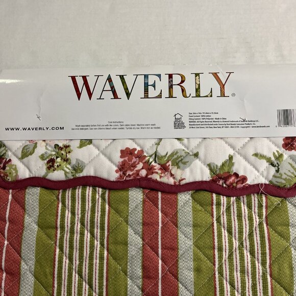 Waverly Quilted Table Runner Towel Set Pink Hydrangea Reversible Striped Country - Picture 7 of 11